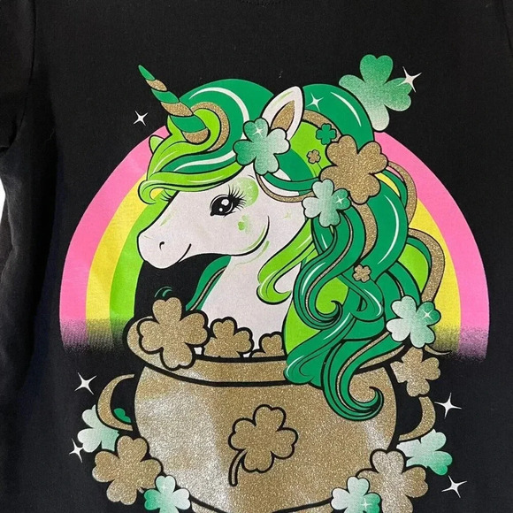 The Childrens Place Girls T Shirt Medium 7/8 Unicorn St Patricks Day Shamrock - Picture 3 of 4